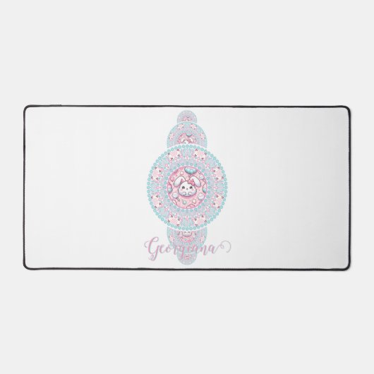 Gepersonaliseerde Schattigee Kawaii Bunny Ornament Bureaumat (Voorkant)