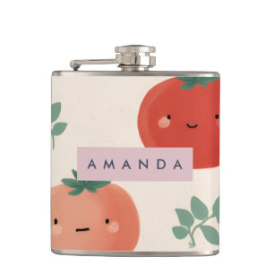 Gepersonaliseerde Schattigee Kawaii Pastel Tomaat  Heupfles