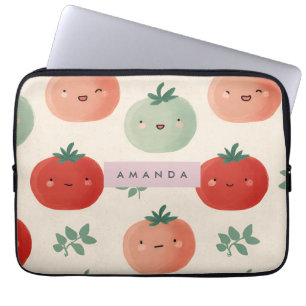 Gepersonaliseerde Schattigee Kawaii Pastel Tomaat Laptop Sleeve