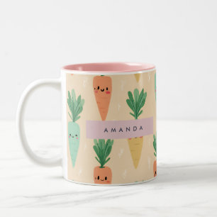Gepersonaliseerde Schattigee Kawaii Pastel Wortel  Tweekleurige Koffiemok