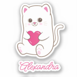Gepersonaliseerde Schattigee Kawaii Roze Hart Katt Sticker