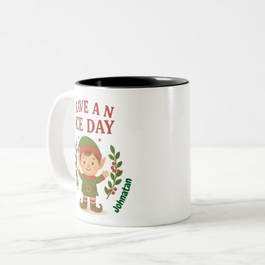 Gepersonaliseerde Schattigee Kerst Elf Mok (Voorkant links)