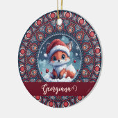 Gepersonaliseerde Schattigee Kerst Kawaii Fox Dot  Keramisch Ornament (Links)