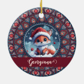 Gepersonaliseerde Schattigee Kerst Kawaii Fox Dot  Keramisch Ornament (Achterkant)