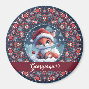 Gepersonaliseerde Schattigee Kerst Kawaii Fox Dot  Magneet