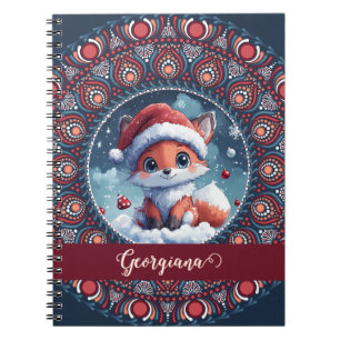 Gepersonaliseerde Schattigee Kerst Kawaii Fox Dot  Notitieboek