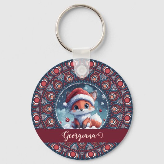 Gepersonaliseerde Schattigee Kerst Kawaii Fox Dot Sleutelhanger (Achterkant)