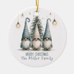 Gepersonaliseerde Schattigee Kerstgnoom Familievak Keramisch Ornament