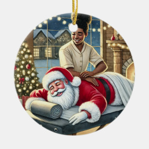 Gepersonaliseerde Schattigee Kerstman krijgt een m Keramisch Ornament