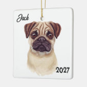 Gepersonaliseerde Schattigee Kerstmopshond Keramisch Ornament (Links)