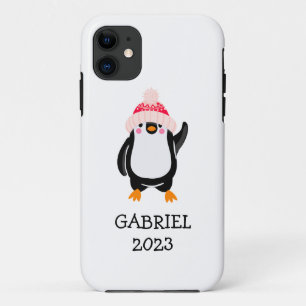 Gepersonaliseerde Schattigee kerstpinguïn in rood iPhone 11 Hoesje