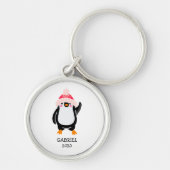 Gepersonaliseerde Schattigee kerstpinguïn in rood Sleutelhanger (Voorkant)