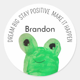 Gepersonaliseerde Schattigee kikker inspirerend qu Ronde Sticker