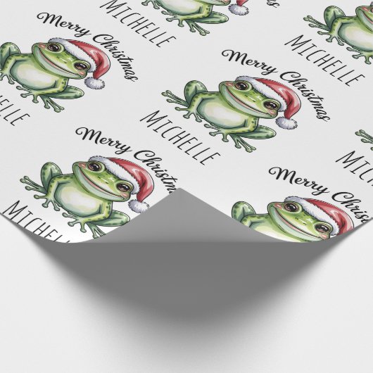 Gepersonaliseerde Schattigee kikker Kerstman Hat K Cadeaupapier (Hoek)