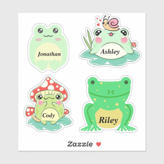 Gepersonaliseerde Schattigee kikker Stickers (Vel)