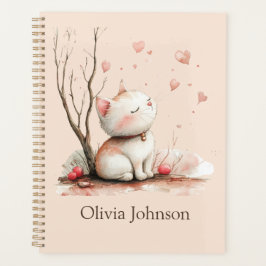 Gepersonaliseerde Schattigee kitten met harten Planner