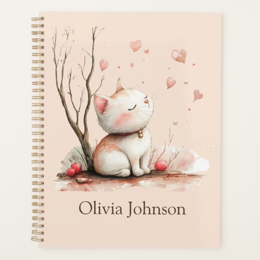Gepersonaliseerde Schattigee kitten met harten Planner (Voorkant)