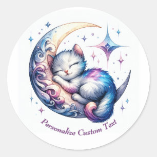 Gepersonaliseerde Schattigee kitten slapen op een Ronde Sticker