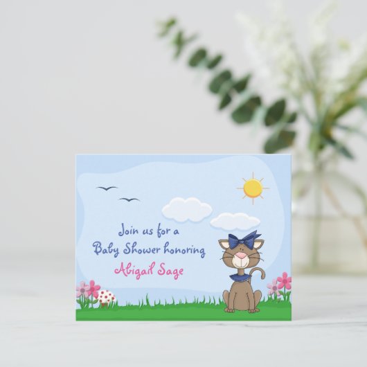 Gepersonaliseerde Schattigee Kitty Cat Baby shower Kaart (Staand voorkant)