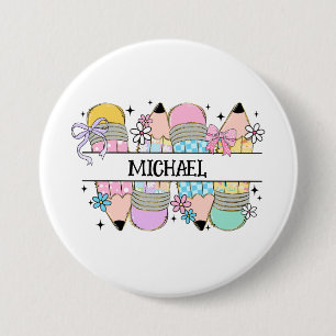 Gepersonaliseerde Schattigee kleurrijke potlood - Ronde Button 7,6 Cm