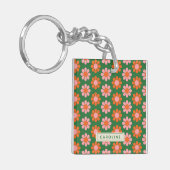 Gepersonaliseerde Schattigee Kleurrijke Retro Bloe Sleutelhanger (Voorkant Links)