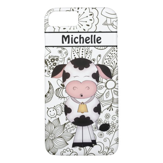 Gepersonaliseerde Schattigee Koe en tuin, zwart en Case-Mate iPhone Case (Achterkant)