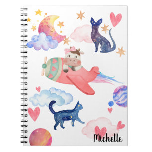 Gepersonaliseerde Schattigee Koe Space Cats Moon W Notitieboek
