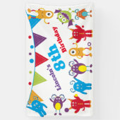 Gepersonaliseerde Schattigee Monster Birthday Bash Spandoek (Verticaal)