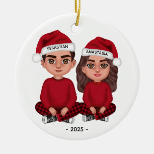 Gepersonaliseerde Schattigee Paar Poppen Kerst Orn Keramisch Ornament