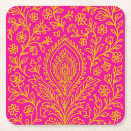 Gepersonaliseerde Schattigee Paisley Floral Print  Vierkante Kartonnen Onderzetter