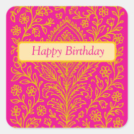 Gepersonaliseerde Schattigee Paisley Floral Print  Vierkante Sticker