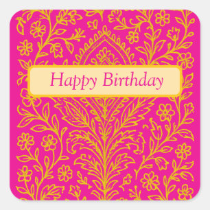 Gepersonaliseerde Schattigee Paisley Floral Print Vierkante Sticker