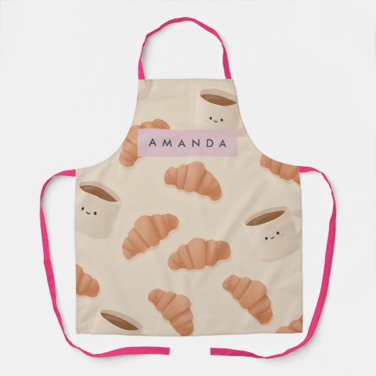 Gepersonaliseerde Schattigee Pastel Croissant Coff Schort (Voorkant)