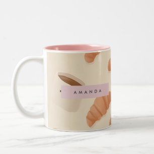 Gepersonaliseerde Schattigee Pastel Croissant Coff Tweekleurige Koffiemok