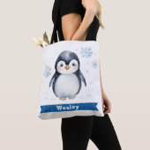 Gepersonaliseerde Schattigee Penguin Kinder Canvas Draagtas (Dichtbij)
