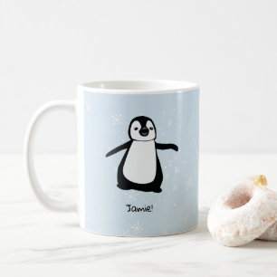 Gepersonaliseerde Schattigee Penguin Winter sneeuw Koffiemok