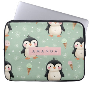 Gepersonaliseerde Schattigee pinguïn & ijs patroon Laptop Sleeve