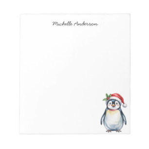 Gepersonaliseerde Schattigee pinguïn in Santa Hat Notitieblok