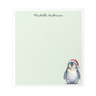 Gepersonaliseerde Schattigee pinguïn in Santa Hat Notitieblok