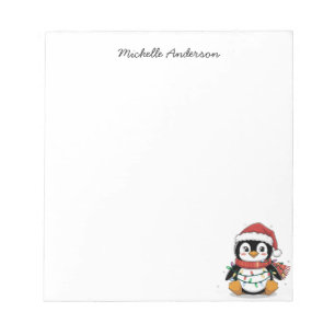 Gepersonaliseerde Schattigee pinguïn in Santa Hat Notitieblok