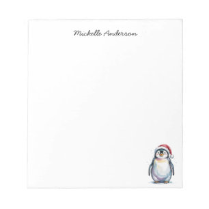 Gepersonaliseerde Schattigee pinguïn in Santa Hat Notitieblok