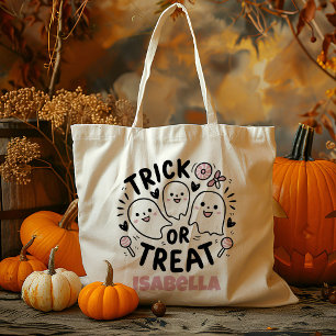 Gepersonaliseerde Schattigee Pink Ghost Trick or t Tote Bag