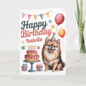 Gepersonaliseerde Schattigee Pomeranian Dog Birthd Kaart (Voorkant)