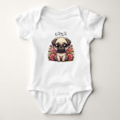 Gepersonaliseerde Schattigee Pug Puppy Dog Romper (Voorkant)