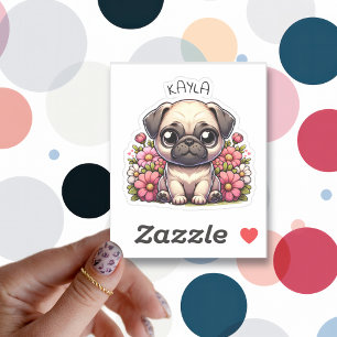 Gepersonaliseerde Schattigee Pug Puppy Dog Sticker