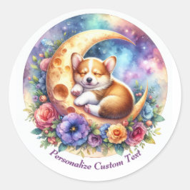 Gepersonaliseerde Schattigee puppy slapen op halve Ronde Sticker