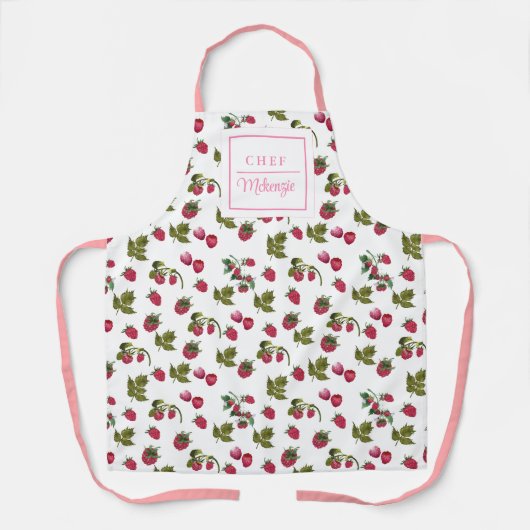 Gepersonaliseerde Schattigee Raspberry Chef Women' Schort (Voorkant)