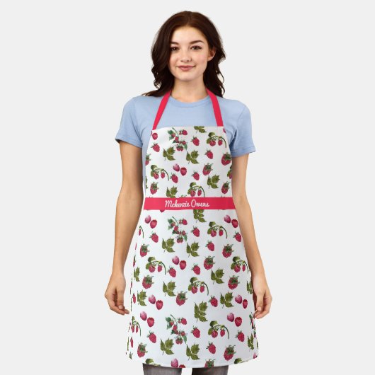 Gepersonaliseerde Schattigee Raspberry Pattern Dam Schort (Gedragen)