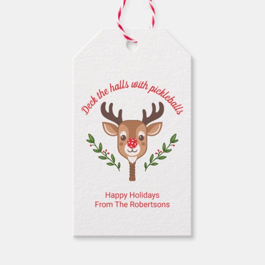 Gepersonaliseerde Schattigee rendier pickleball Cadeaulabel (Voorkant)