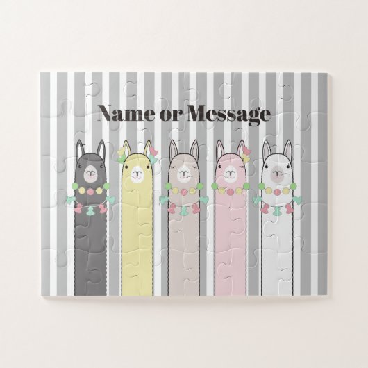 Gepersonaliseerde Schattigee Retro Kleurrijke Lama Legpuzzel (Horizontaal)
